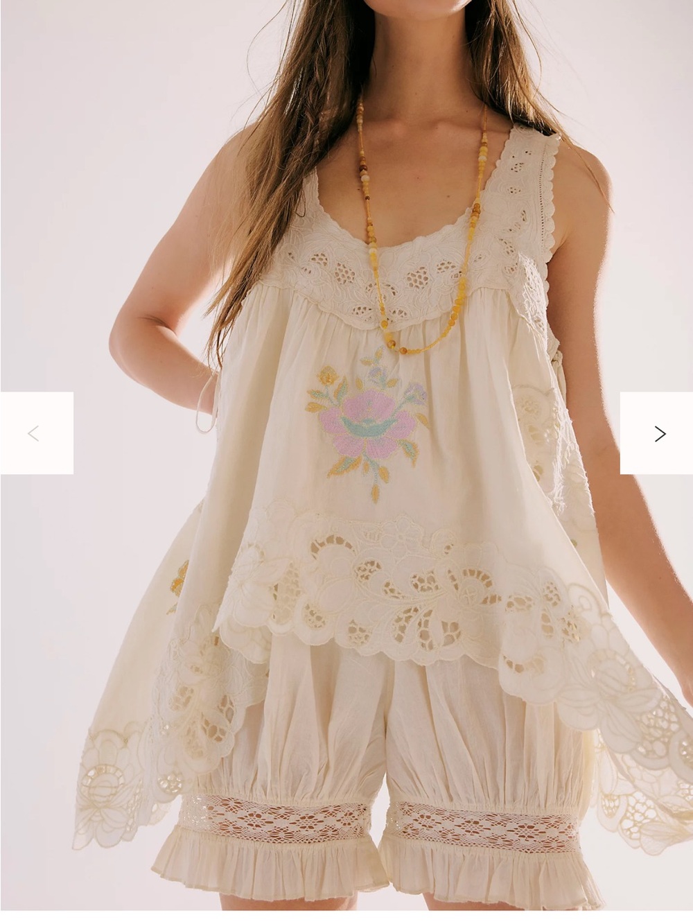 0776.New $168 Eye Catcher Bloomsie Romper Boho Cream Lace-Trim Sleeveless Top -